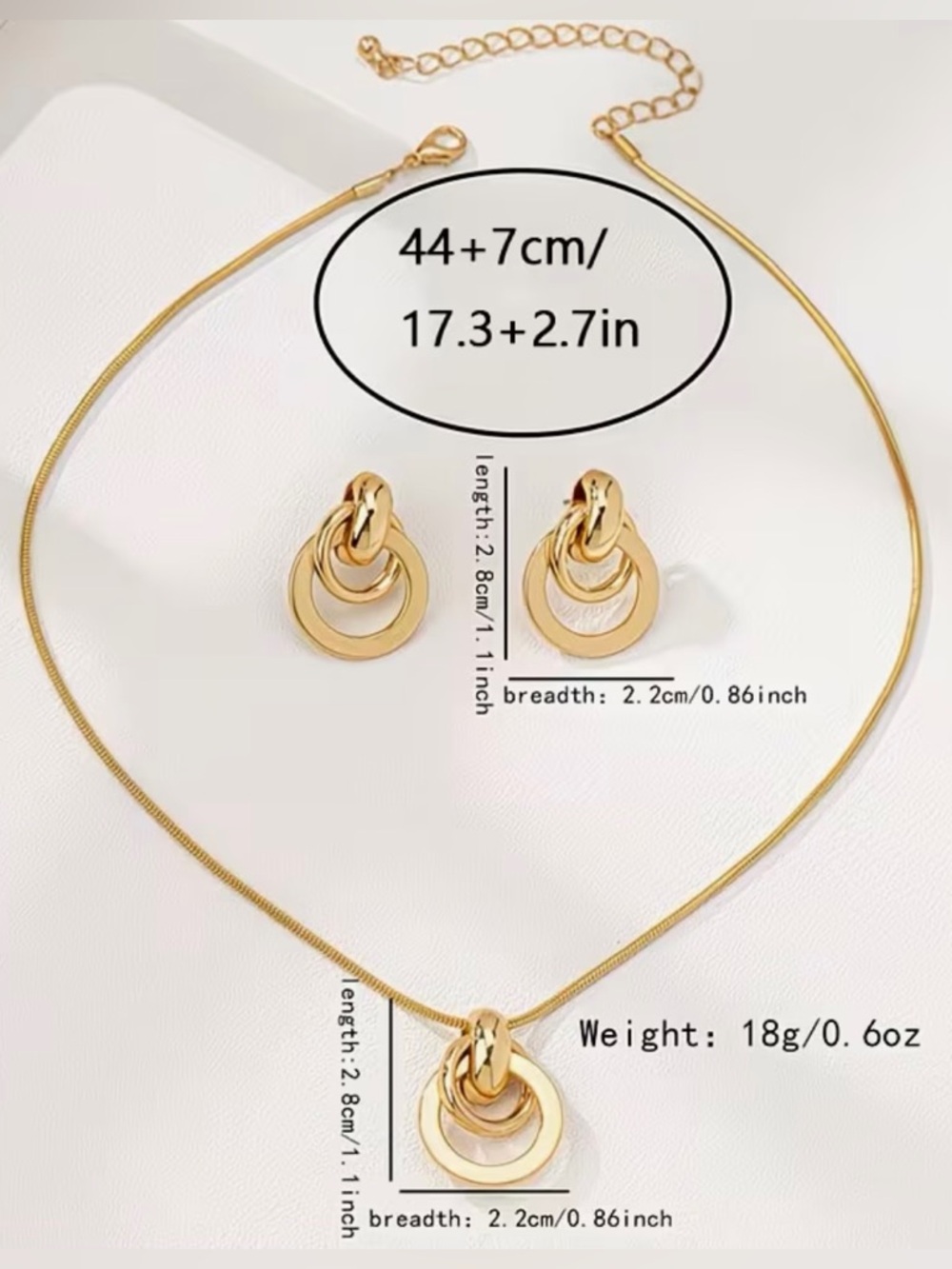 BNIB - Gold Double Ring Pendant Necklace and Hoop Earrings Set - Picture 5 of 5